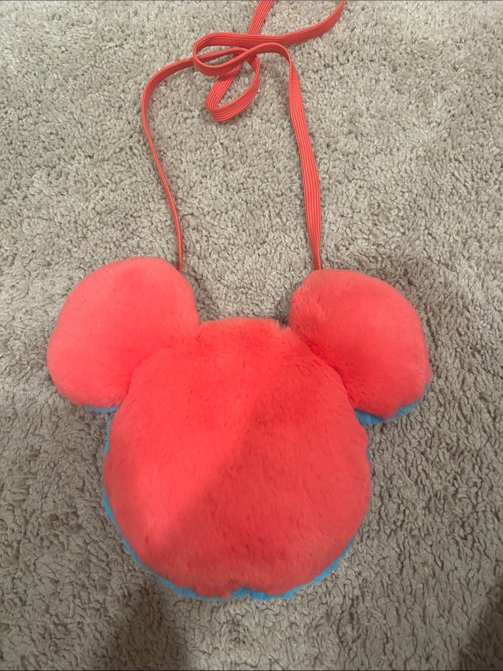 Kids Plush Mickey-Style Crossbody Bag in Coral Pink